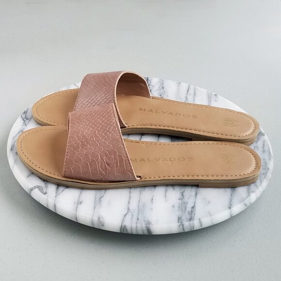MALVADOS Faux Reptile Rose gold colored Sandals Single Toe Band Size 9/10 - Picture 4 of 14